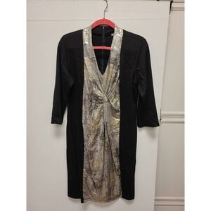 Kate Mallory‎ Dress Womens L Black Gold Metallic Party Career Cocktail USA